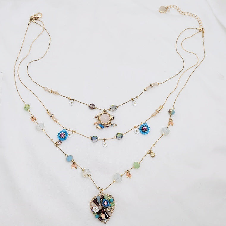 Collana Multistrato Romantica Geometrica Fiore Piccolo Diamanti Vintage