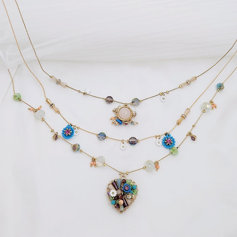 Collana Multistrato Romantica Geometrica Fiore Piccolo Diamanti Vintage