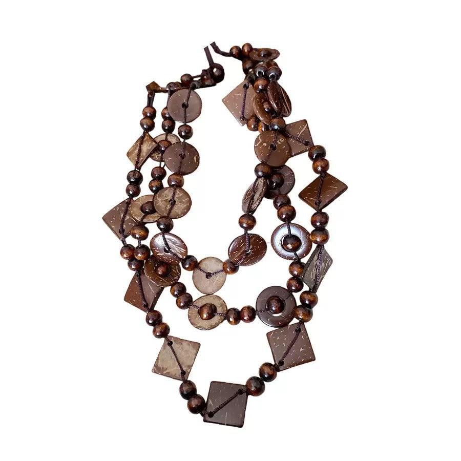 Collana Multistrato In Guscio Di Cocco Marrone Stile Cinese Retr• Bohemien