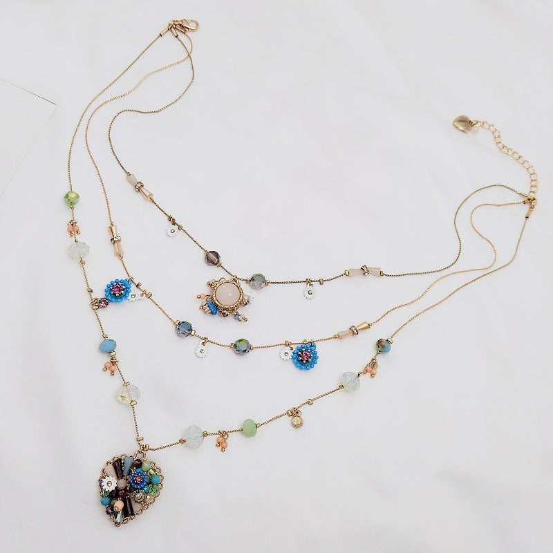 Collana Multistrato Romantica Geometrica Fiore Piccolo Diamanti Vintage