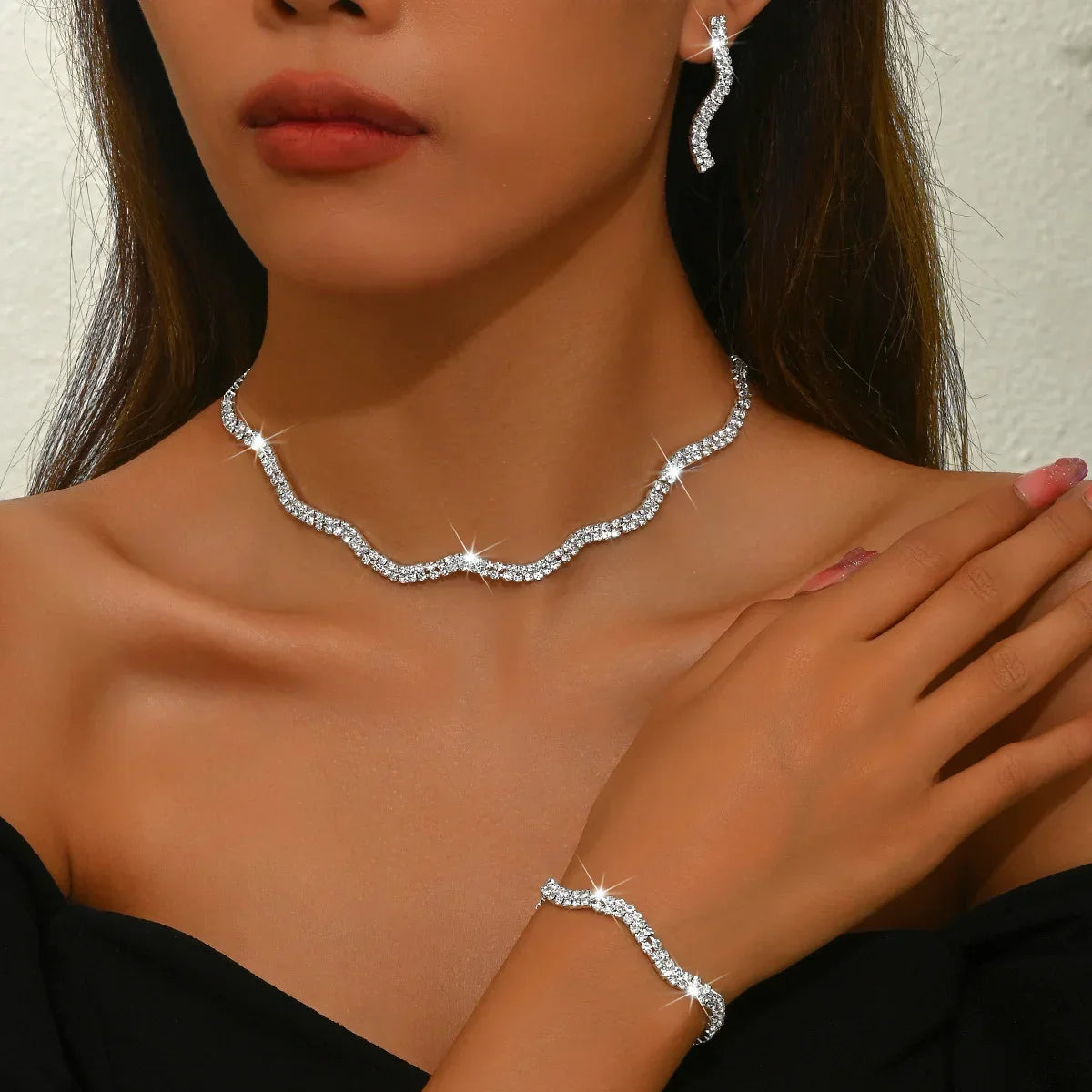 Set Gioielli Da Sposa Lusso Collane Bracciali Orecchini Cristallo