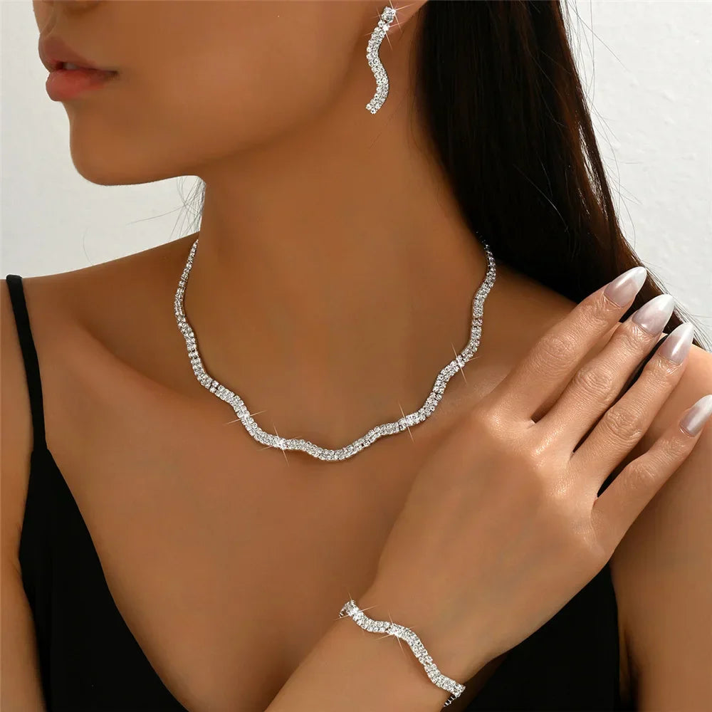 Set Gioielli Da Sposa Lusso Collane Bracciali Orecchini Cristallo